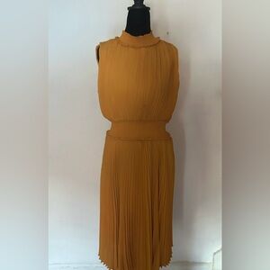 Nanette Lepore Mustard Pleated Midi Dress